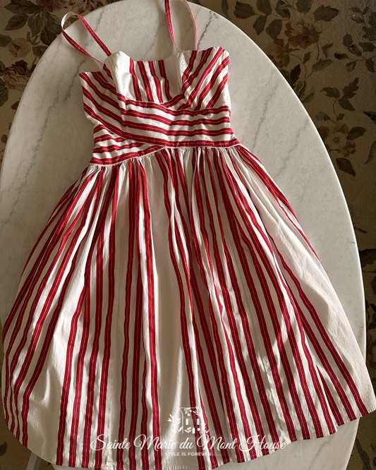 1980’s - 1990’s. Red and White Candy-Striped Sunback Dress