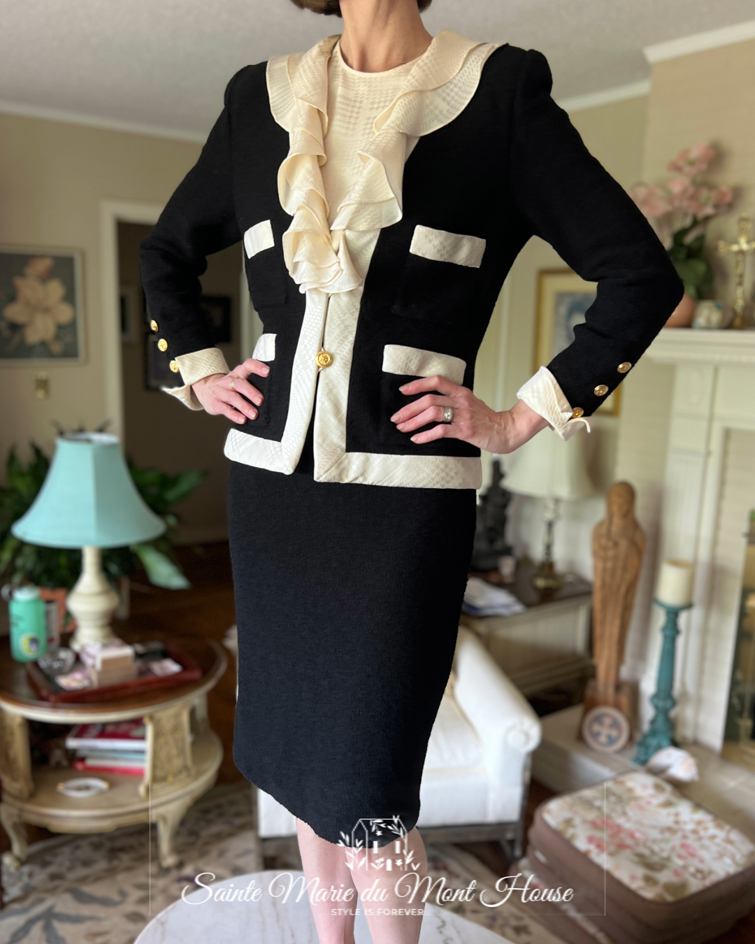 Black and Cream Suit with Ruffle