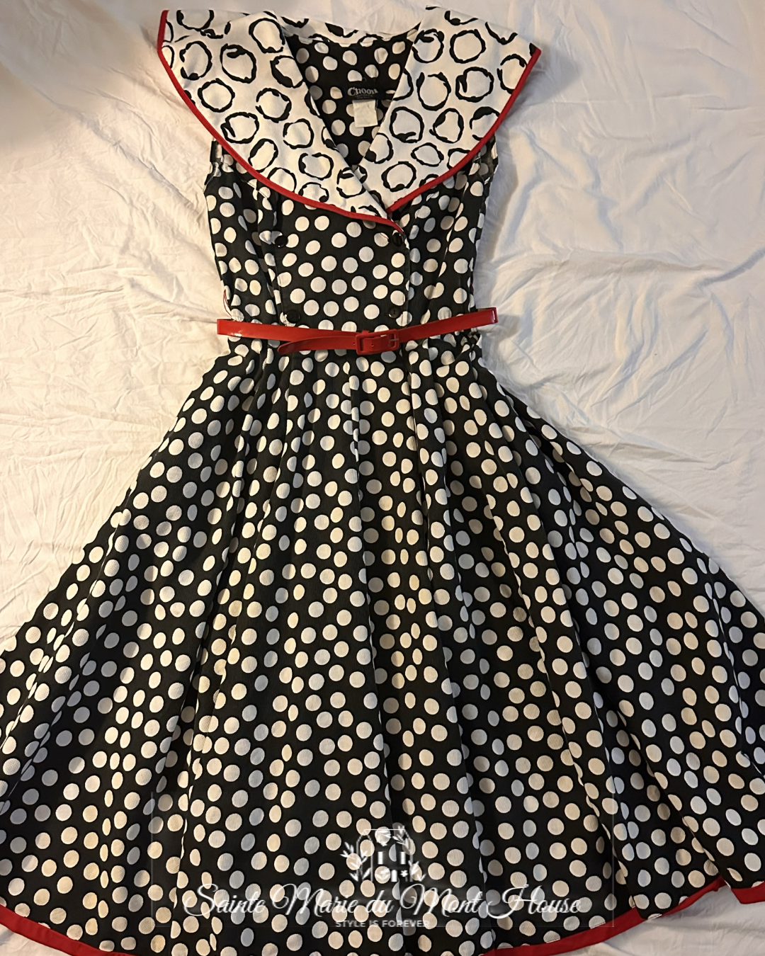 1950's - 1960's Black, White & Red Polka Dotted Dress