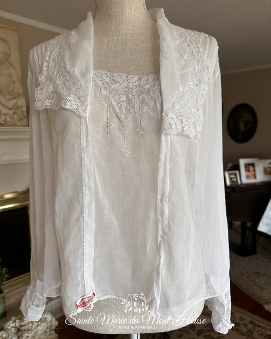 Handmade French Blouse made with Fine Linen & Lace