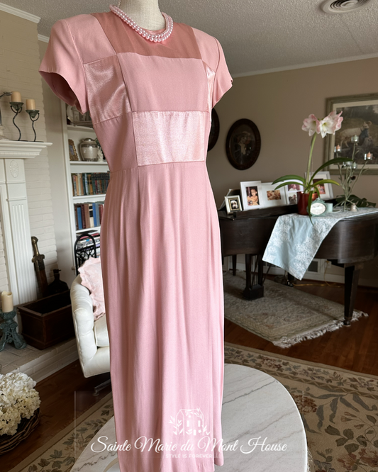 1960's - 1970's Pink Rayon & Satin Dress