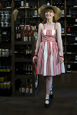 1980’s - 1990’s. Red and White Candy-Striped Sunback Dress